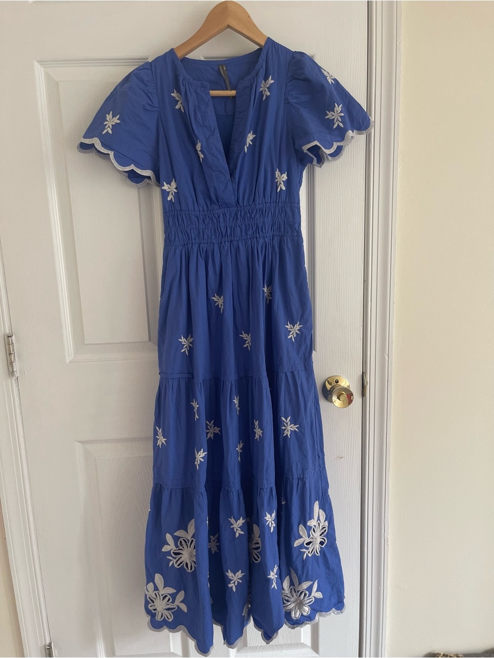 Anthropologie Blue Midi Dress with White Floral Embroidery - Picture 1 of 4